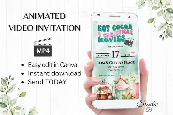 Animated Hot Cocoa and Movies Invitation: A Cozy Digital Design Solution