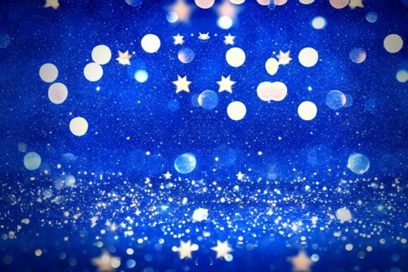 Christmas Golden Bokeh Blue Background: Festive Elegance
