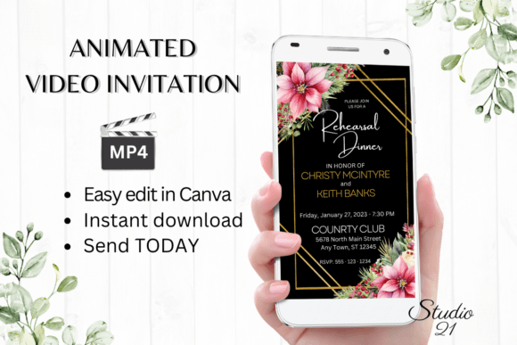 Christmas Rehearsal Dinner Invite W7195: A Festive Digital Template