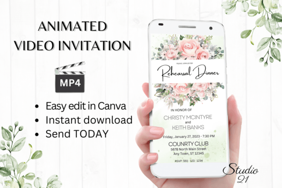 Pink Roses Rehearsal Dinner Invite W7276: A Floral Design Masterpiece