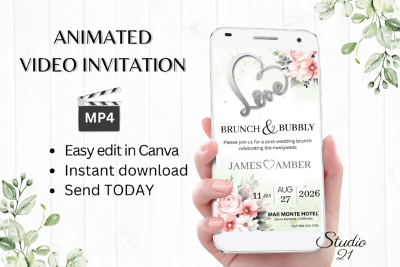 Pink Roses Wedding Brunch Invite: A Modern Digital Template