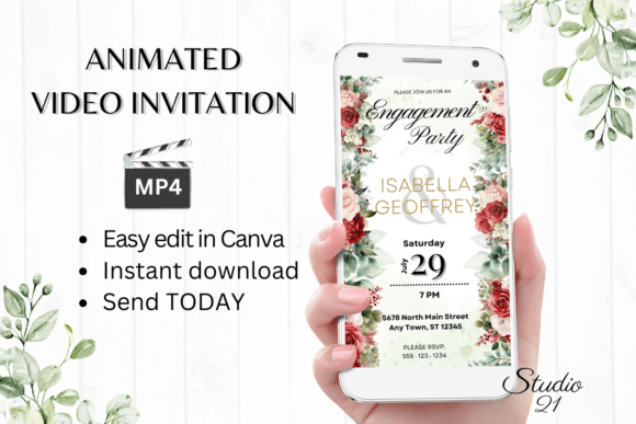 Red Roses Engagement Party Invite W1444: A Digital Template Guide